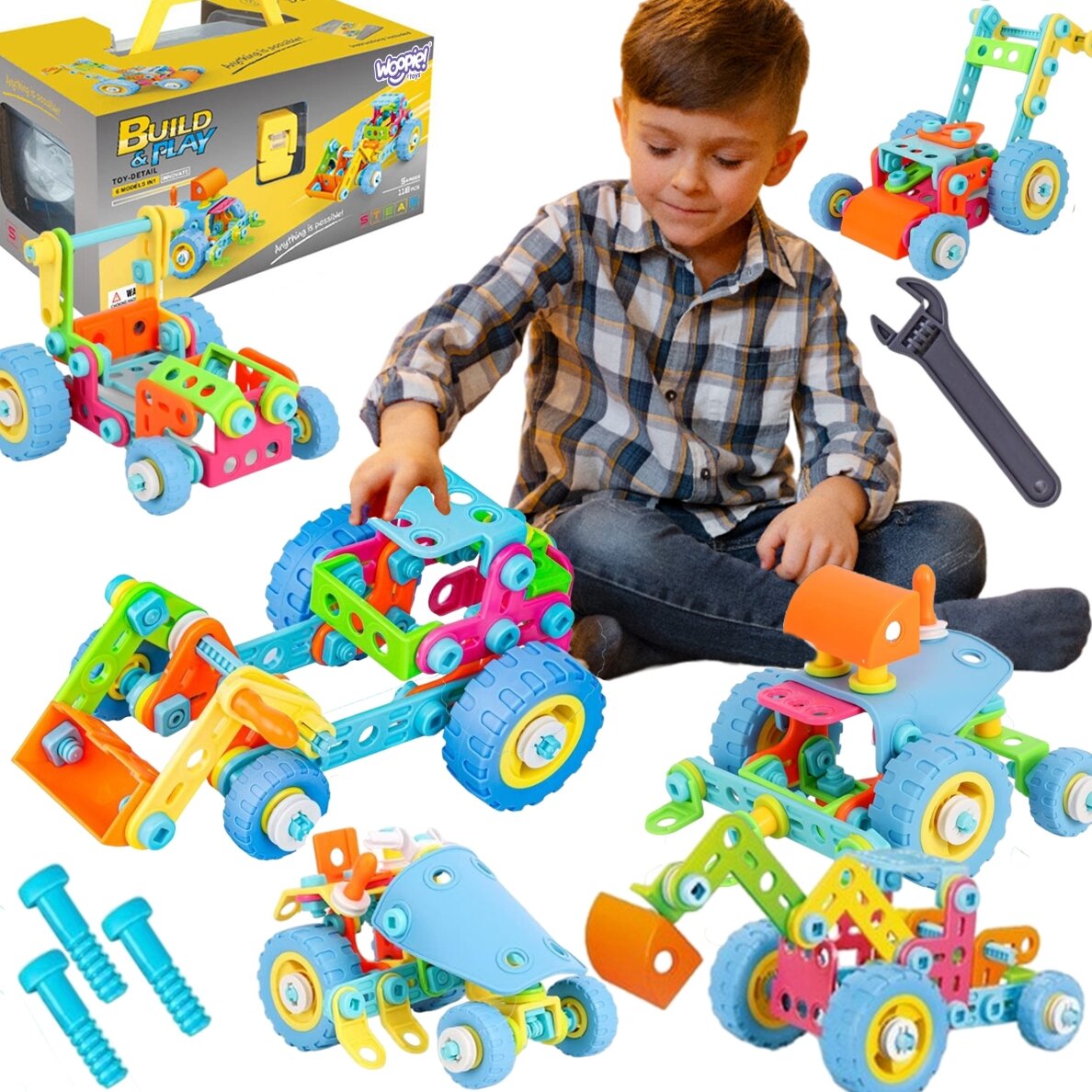 WOOPIE 6-in-1 STEM transporto priemonių konstravimo kaladėlių rinkinys
