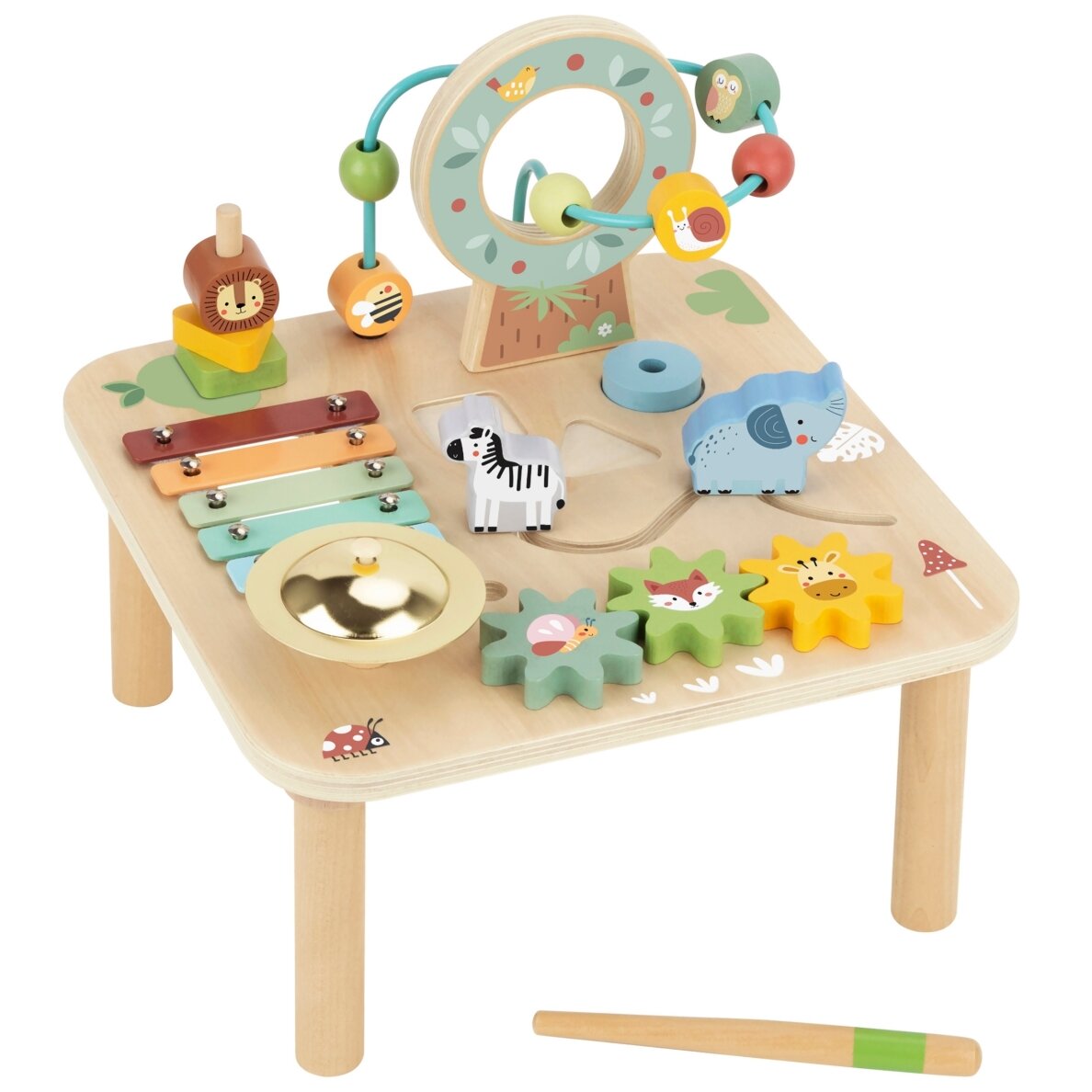 WOOPIE GREEN medinis edukacinis staliukas su muzika, sensorinis labirintas 5 viename 10