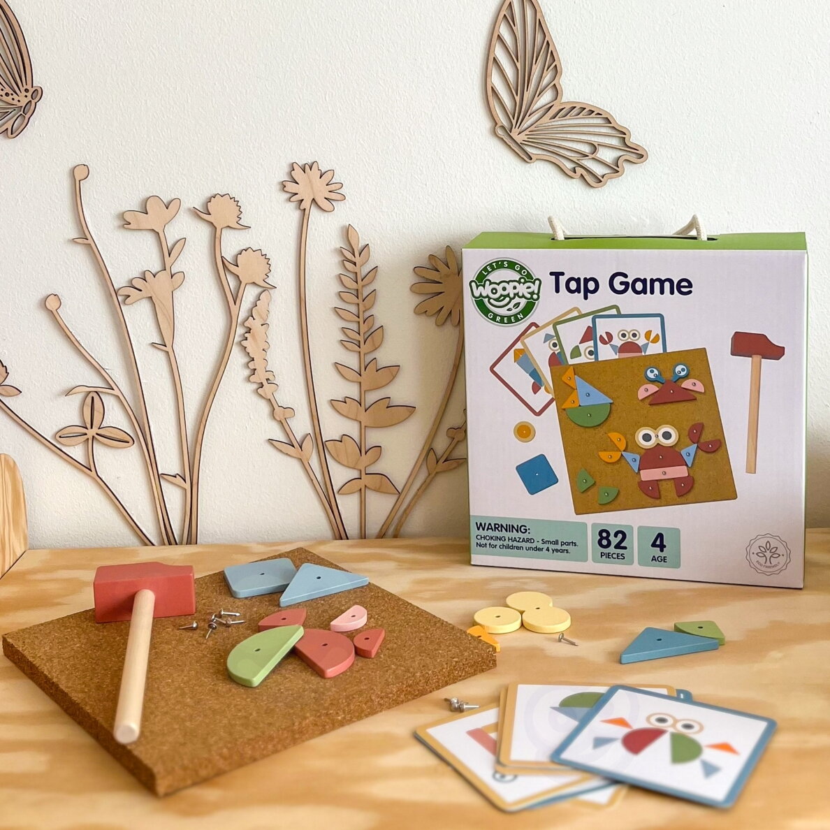 WOOPIE GREEN medinis plaktuko vinukų dėlionės rinkinys 20 raštų 82 vnt. 5