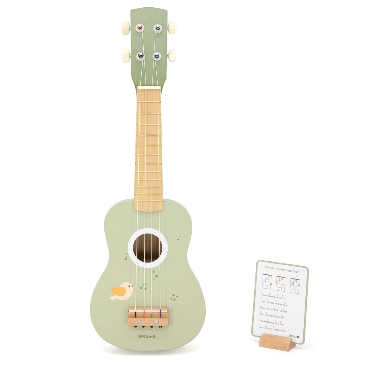 Viga medinė ukulelė vaikams, žalia su natomis 13 Viga medinė ukulelė vaikams, žalia su natomis 13