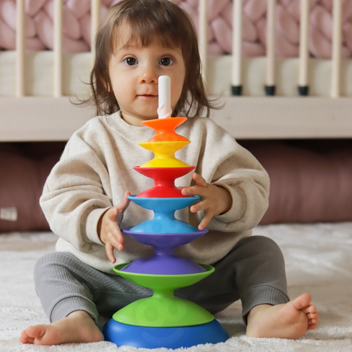 WOOPIE BABY Spalvinga bokšto dėlionė piramidė edukacinė 18m+ 2