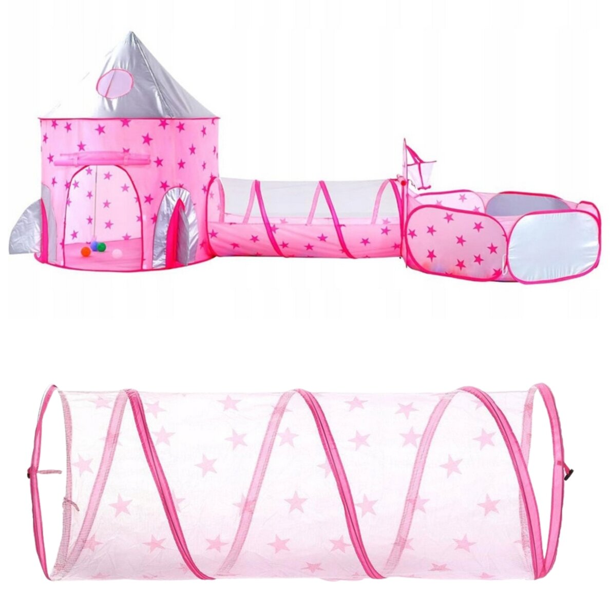 WOOPIE 3-in-1 Palapinė Princesės Rūmai XXL Namas Tunelis Sausas Baseinas 10