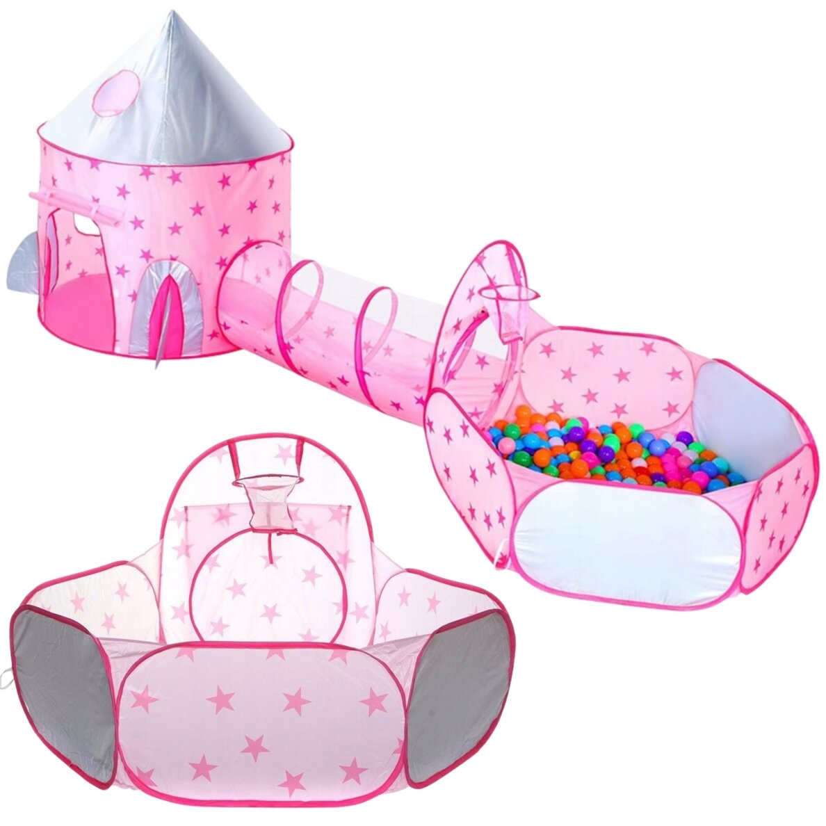 WOOPIE 3-in-1 Palapinė Princesės Rūmai XXL Namas Tunelis Sausas Baseinas 11