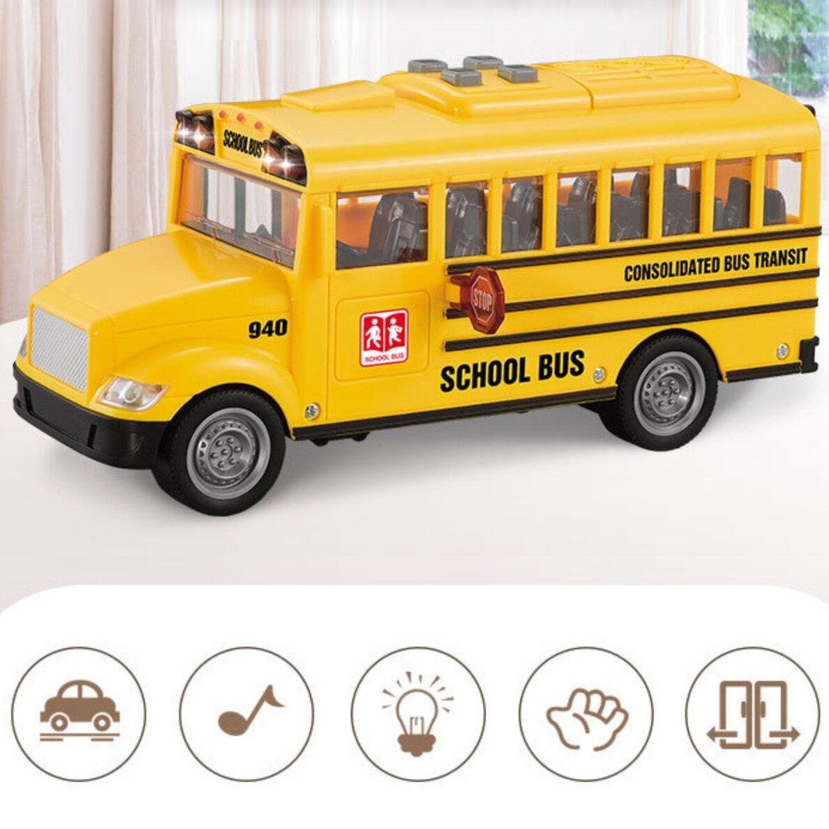 WOOPIE interaktyvus elektrinis mokyklinis autobusas 1:20 su šviesa ir garsu dovanai 3