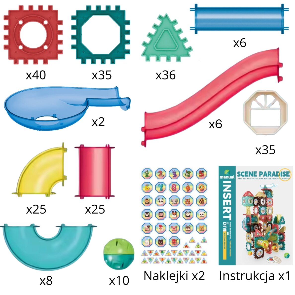 WOOPIE 3D konstravimo kaladėlių edukacinis rinkinys su kamuoliukų trasa 228 vnt. 8