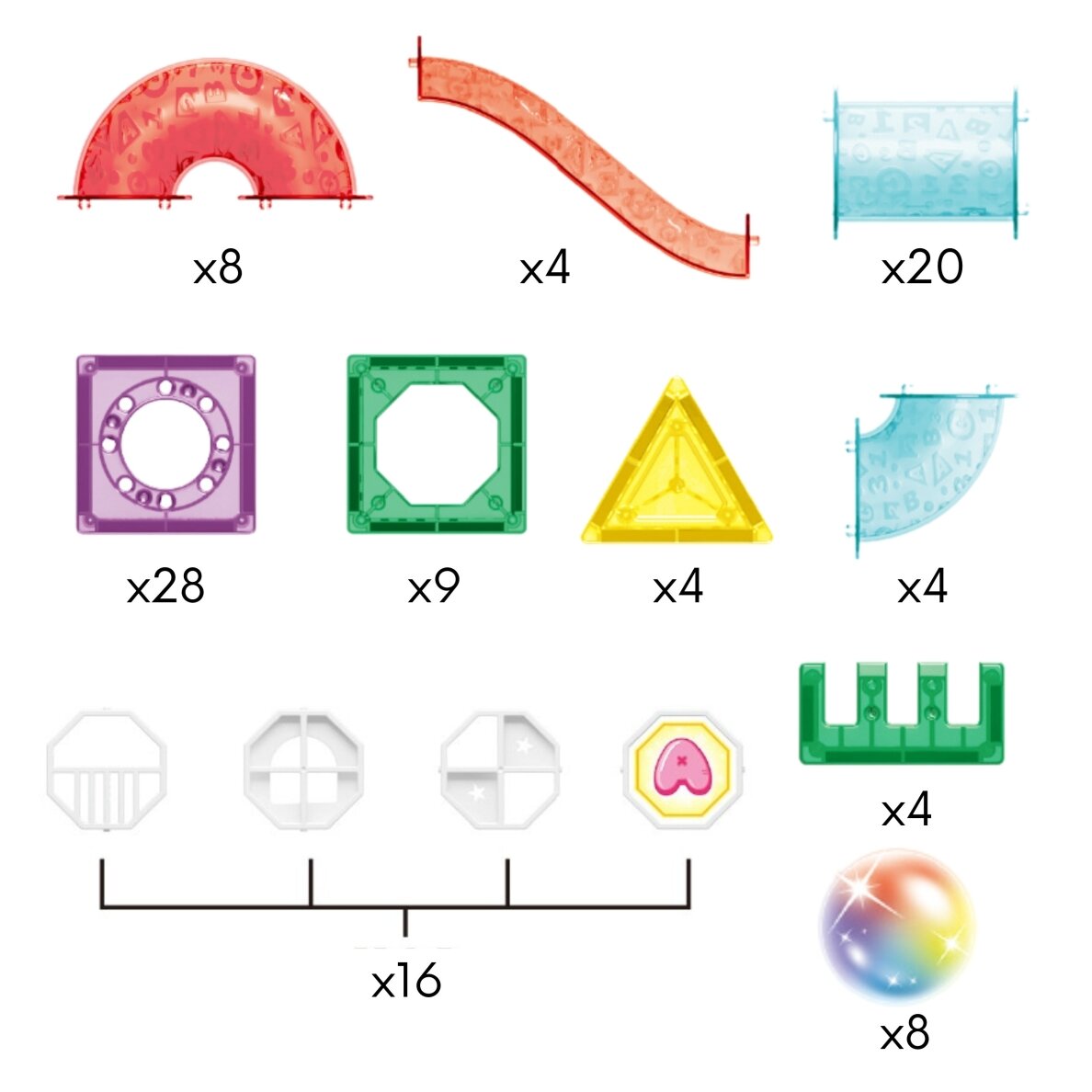 WOOPIE magnetiniai konstrukciniai blokai 3D edukacinis rinkinys kamuoliukų trasai 105 vnt. 12