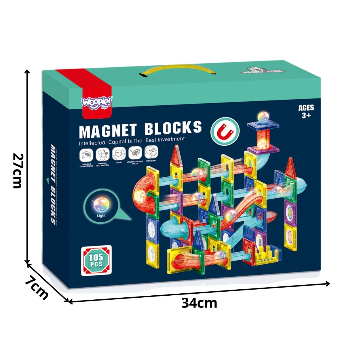 WOOPIE magnetiniai konstrukciniai blokai 3D edukacinis rinkinys kamuoliukų trasai 105 vnt. 13 WOOPIE magnetiniai konstrukciniai blokai 3D edukacinis rinkinys kamuoliukų trasai 105 vnt. 13