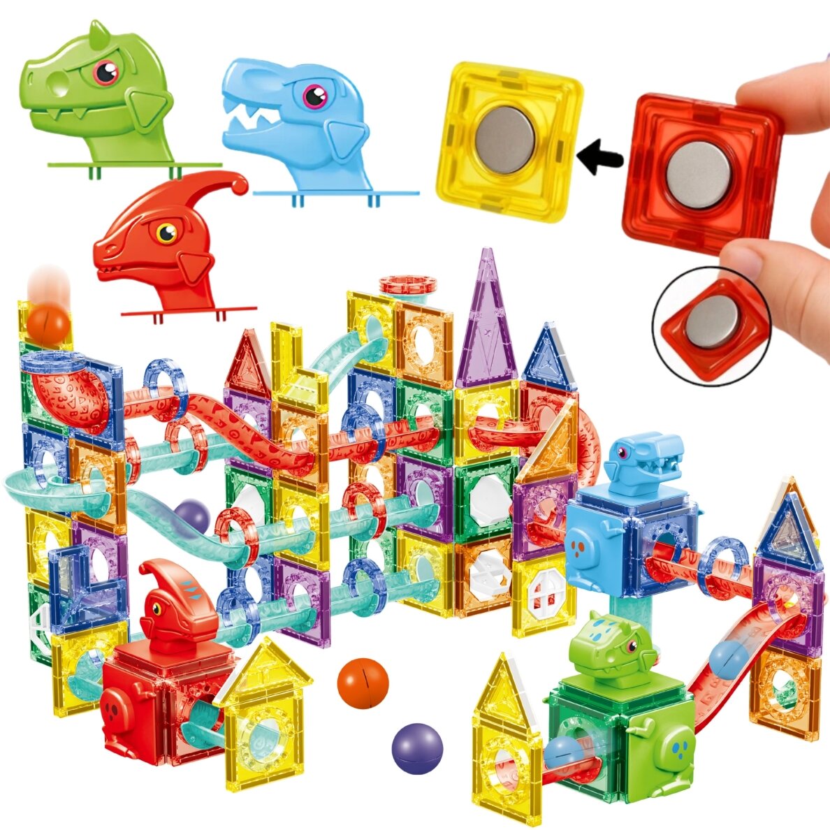 WOOPIE magnetiniai konstravimo blokeliai 3D edukacinis rinkinys kamuoliukų trasa 170 vnt. 6
