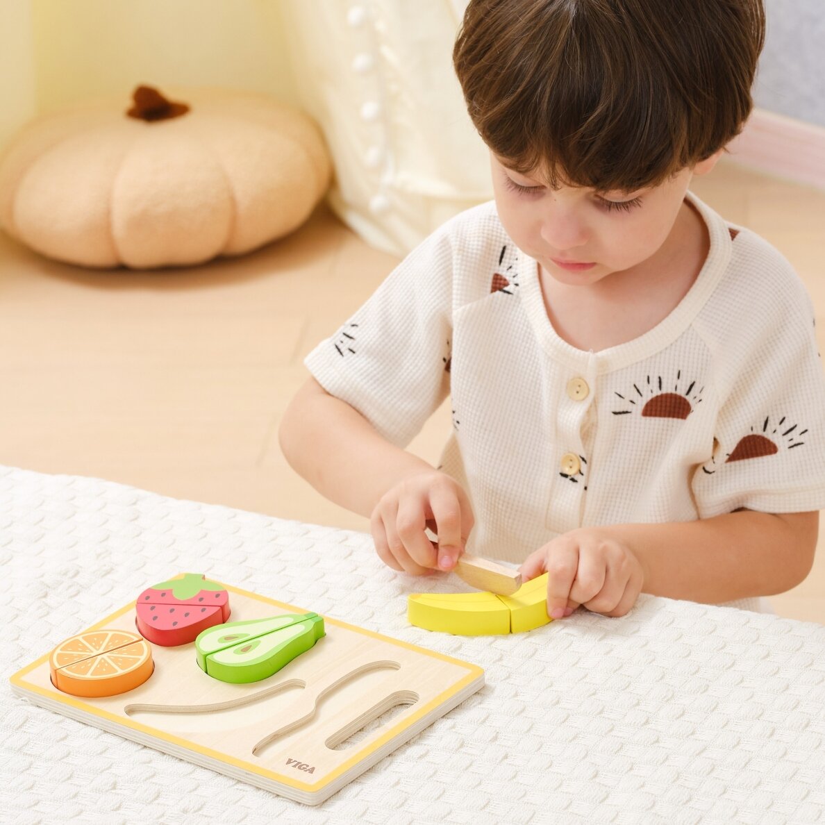 VIGA medinė Montessori edukacinė dėlionė – pjaustomi vaisiai 2