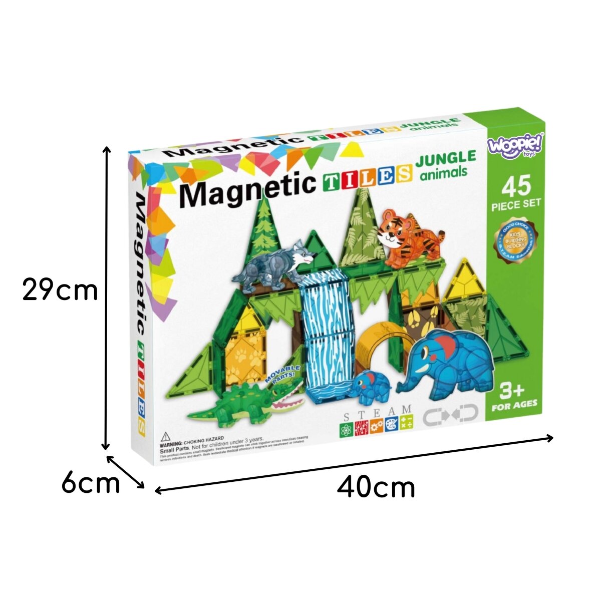 WOOPIE magnetiniai konstrukciniai blokeliai 3D edukacinis rinkinys Džiunglių gyvūnai 45 vnt. 11