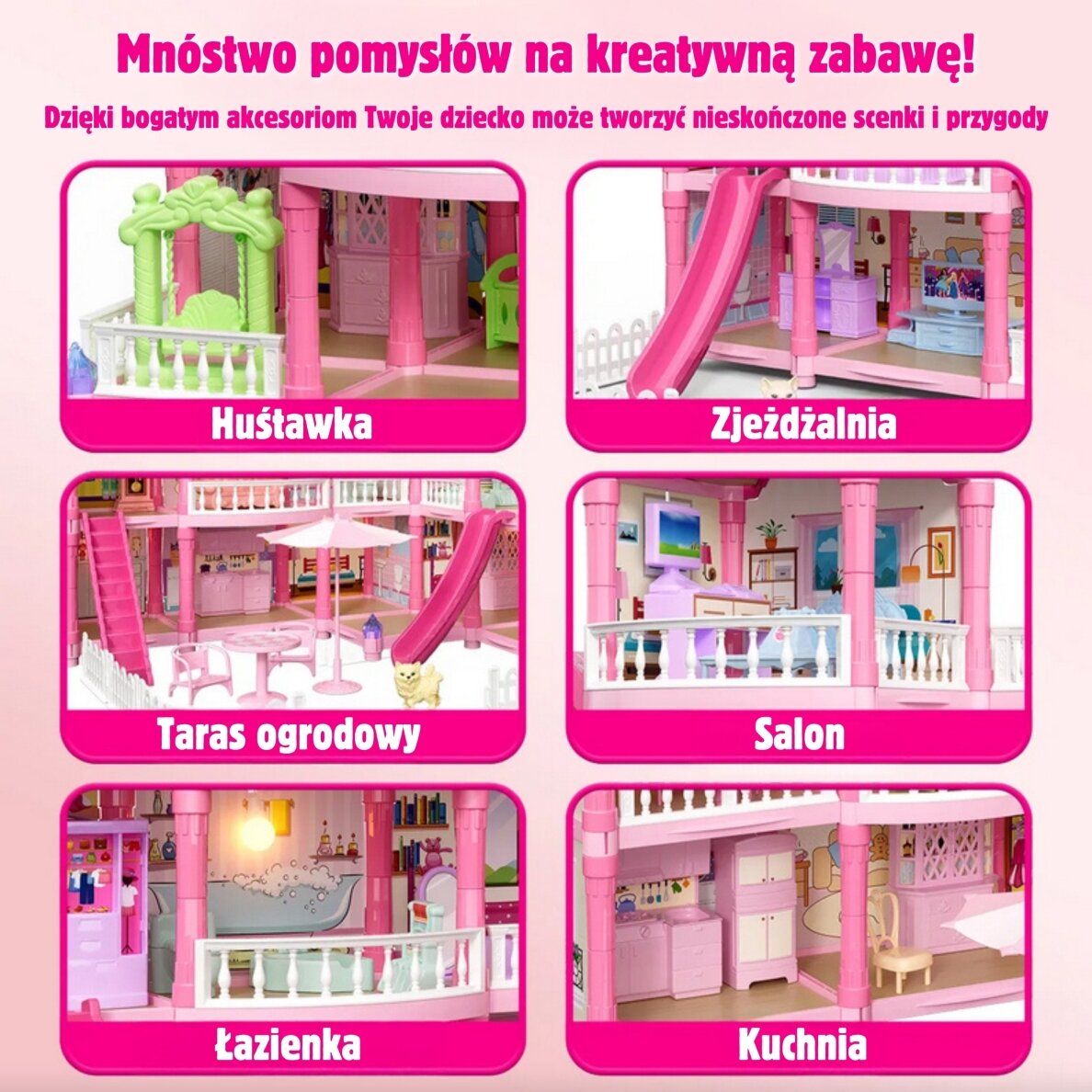 WOOPIE lėlių namelis vila su priedais ir apšviesta lėle 296 vnt. 4 WOOPIE lėlių namelis vila su priedais ir apšviesta lėle 296 vnt. 4