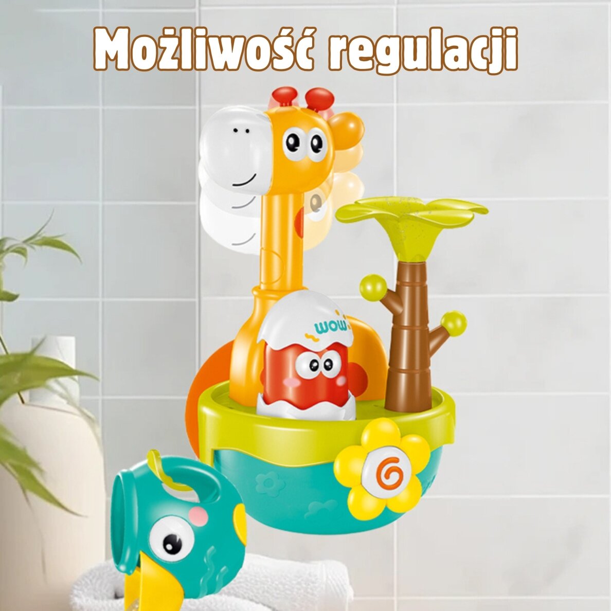 WOOPIE BABY Žirafos vonios žaislas su siurbtuku ir piltuvėliu 5