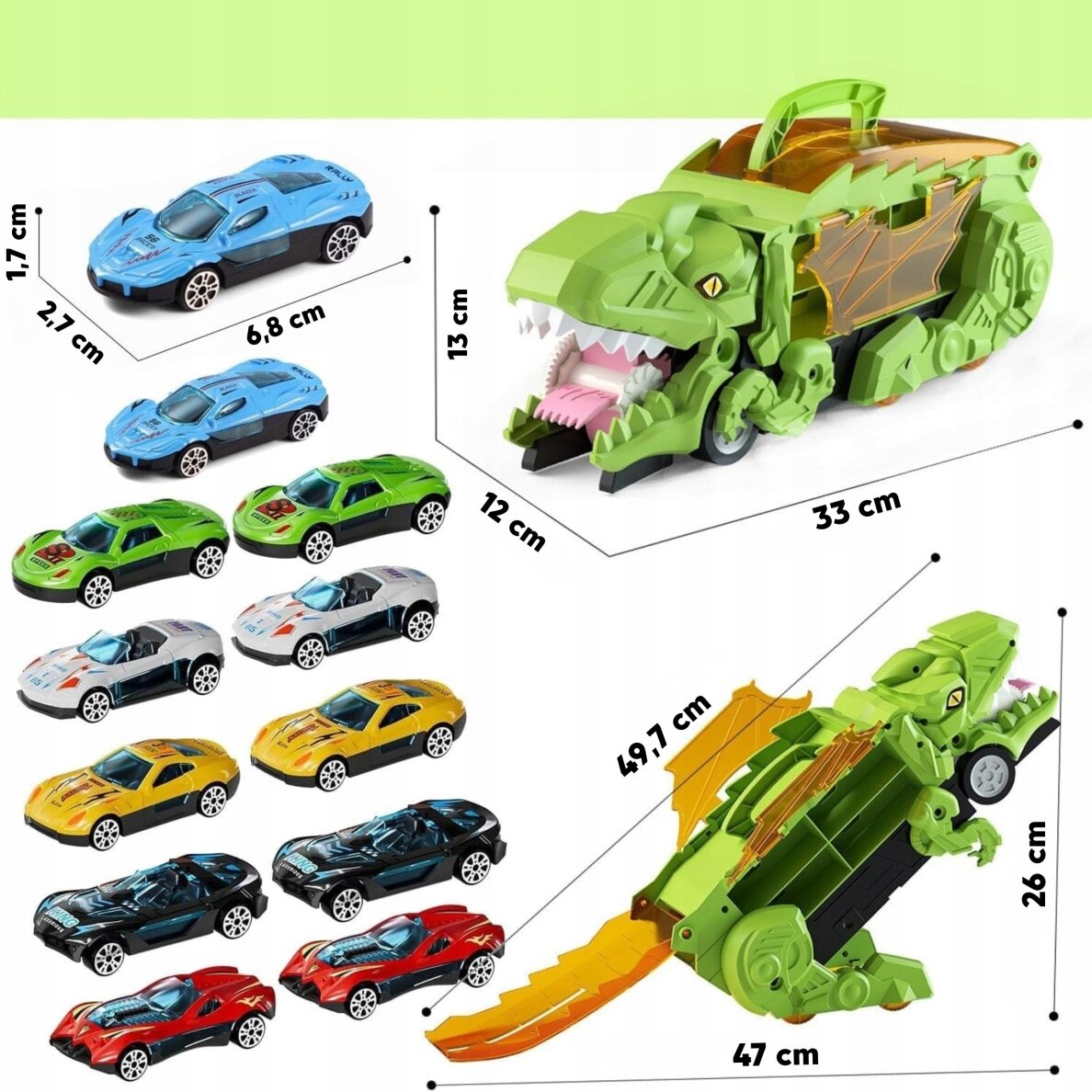 WOOPIE Dinozauras rijikas trasos transporto priemonių rinkinys 13 vnt. 17