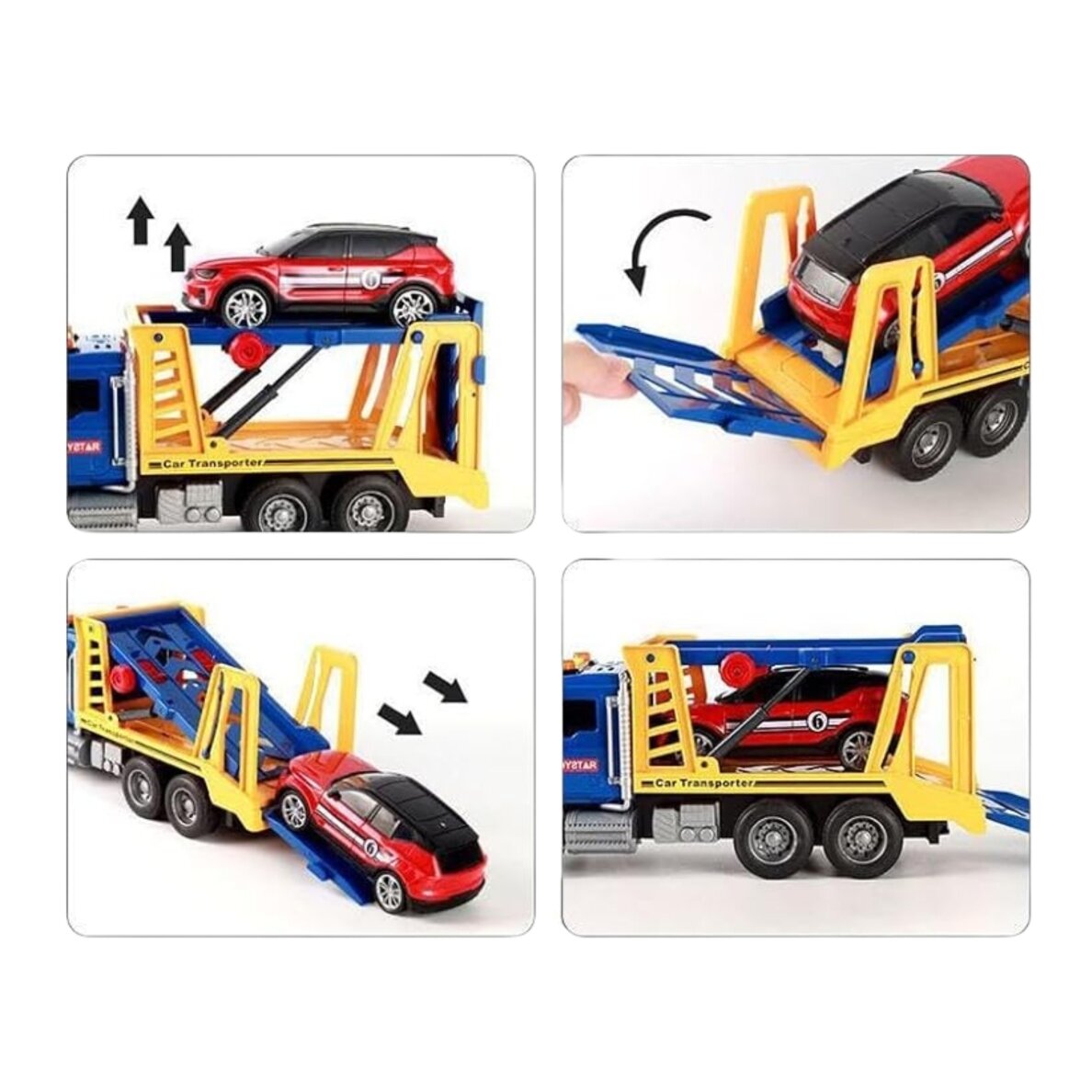 WOOPIE automobilių transporteris vilkikas su automobiliu, šviesomis ir garsu, mastelis 1:14 6