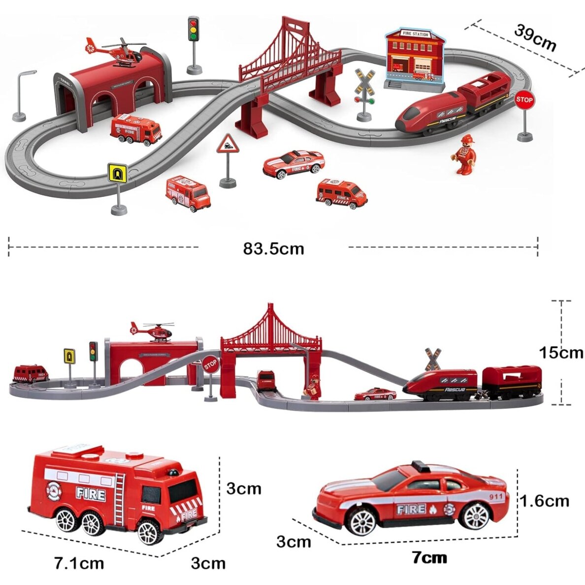 WOOPIE Pendolino elektrinis traukinio rinkinys „Fire Department“ 66 vnt. 12