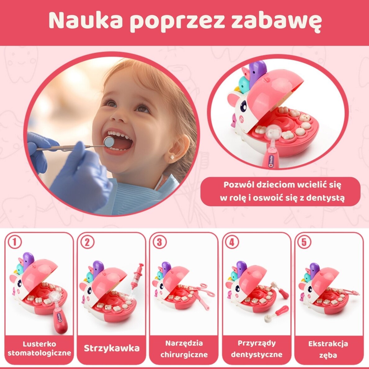 WOOPIE mažojo odontologo rinkinys Vienaragio galva su priedais 4 WOOPIE mažojo odontologo rinkinys Vienaragio galva su priedais 4
