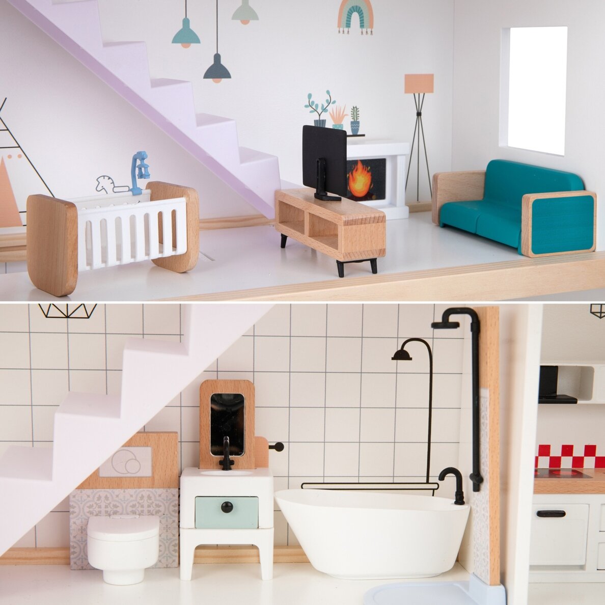 TOOKY TOY Didelis medinis lėlių namelis + FSC figūrėlės 7 TOOKY TOY Didelis medinis lėlių namelis + FSC figūrėlės 7