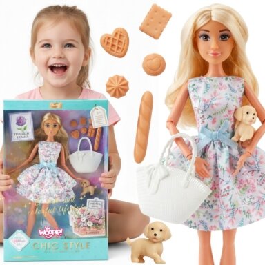 WOOPIE ROYAL lėlė Lily 30 cm pavasarinė suknelė aksesuarai šuniuko piknikas