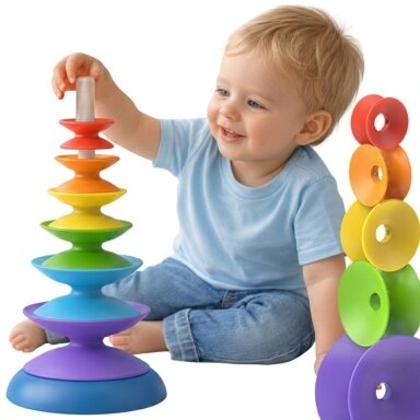 WOOPIE BABY Spalvinga bokšto dėlionė piramidė edukacinė 18m+