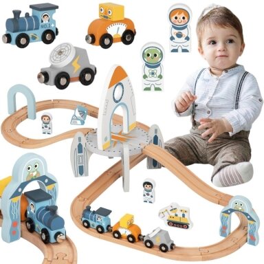 TOOKY TOY medinis kosminis traukinių bėgių rinkinys