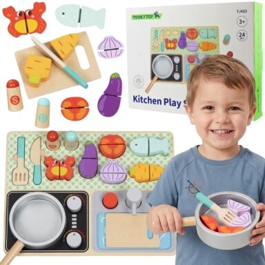 TOOKY TOY Medinė virtuvėlė su priedais – Mažojo šefo rinkinys TOOKY TOY Medinė virtuvėlė su priedais – Mažojo šefo rinkinys