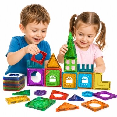 WOOPIE magnetiniai konstruktoriaus blokeliai 3D edukacinis rinkinys Pilis 30 vnt.