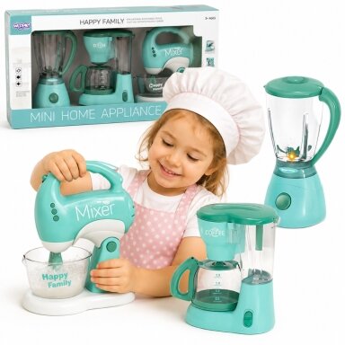 WOOPIE 3-in-1 vaikiškų buities prietaisų rinkinys: mikseris, trintuvas, virtuvinis kombainas