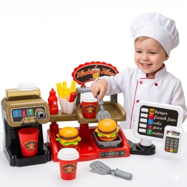 WOOPIE Fast Food XXL parduotuvė-restoranas su kasa + gėrimų dozatoriumi