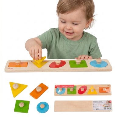 CLASSIC WORLD Medinė geometrinė dėlionė MONTESSORI formų rūšiuoklis spalvų mokymuisi 6 vnt.
