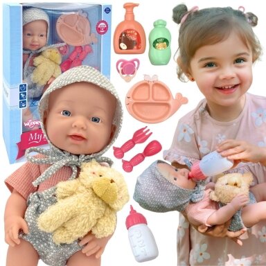 WOOPIE ROYAL kūdikio lėlė 36 cm su meškiuko apranga ir maitinimo priedais