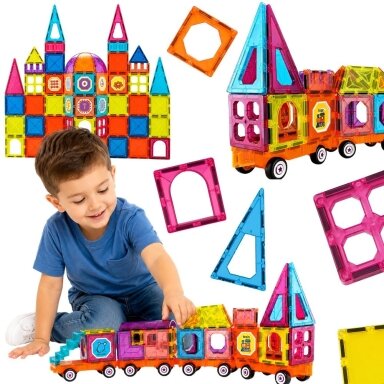 WOOPIE magnetinių 3D kaladėlių traukinio rinkinys 71 vnt. WOOPIE magnetinių 3D kaladėlių traukinio rinkinys 71 vnt.
