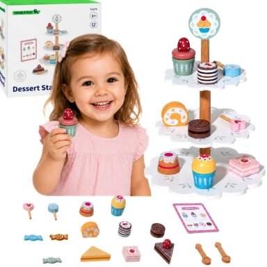 TOOKY TOY Saldumynų lėkštė medinis stovas keksiukams ir pyragams TOOKY TOY Saldumynų lėkštė medinis stovas keksiukams ir pyragams