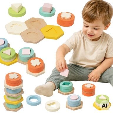 CLASSIC WORLD Montessori formų ir spalvų rūšiavimo dėlionės bokštas