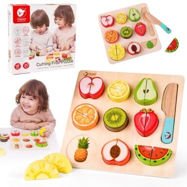 CLASSIC WORLD Montessori vaisių pjaustymo rinkinys su lipukais 20 vnt.
