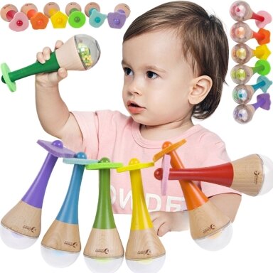 CLASSIC WORLD barškutis 2 in 1 medinės vaivorykštės marakos instrumentas 1 vnt.