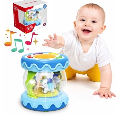WOOPIE BABY Būgnas su muzikine dėžute ir projektoriumi 3-in-1 muzikinis žaislas kūdikiams + volelis mokymuisi ropoti
