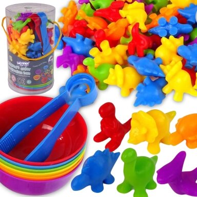 WOOPIE Montessori edukacinė spalvų rūšiuoklė „Dinozaurai“ 56 vnt.