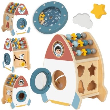 TOOKY TOY Kosminės raketos veiklų rūšiuoklis – medinis labirintas
