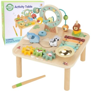 WOOPIE GREEN medinis edukacinis staliukas su muzika, sensorinis labirintas 5 viename