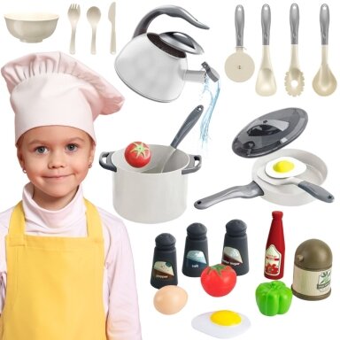 WOOPIE Little Chef rinkinys puodai keptuvė arbatinukas baltas 32 vnt.