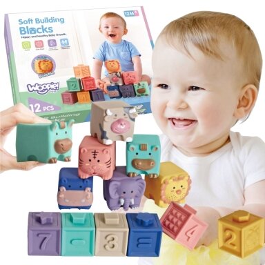 WOOPIE BABY Sensoriniai blokeliai spaudžiami dėlionė garsas mokymasis skaičiavimas 12 vnt.