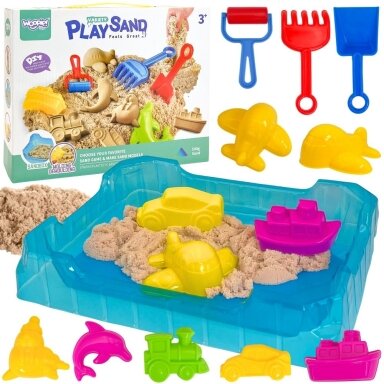 WOOPIE Kinetinis smėlis 0,5 kg stalo rinkinys su formelėmis