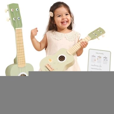 Viga medinė ukulelė vaikams, žalia su natomis