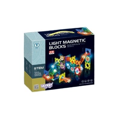 WOOPIE magnetiniai blokeliai kamuoliuko trasai su šviesa 49 vnt. 19 WOOPIE magnetiniai blokeliai kamuoliuko trasai su šviesa 49 vnt. 19