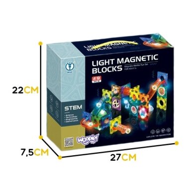 WOOPIE magnetiniai blokeliai kamuoliuko trasai su šviesa 49 vnt. 20 WOOPIE magnetiniai blokeliai kamuoliuko trasai su šviesa 49 vnt. 20