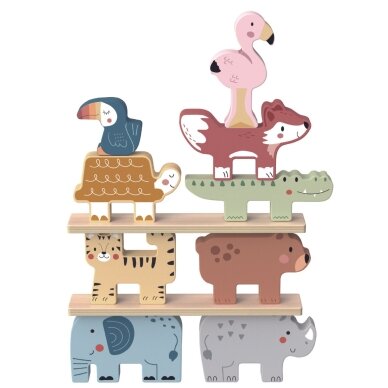 TOOKY TOY medinės kaladėlės dėlionė bokštui statyti, gyvūnų bokšto krovimas, Montessori, 13 vnt. 6 TOOKY TOY medinės kaladėlės dėlionė bokštui statyti, gyvūnų bokšto krovimas, Montessori, 13 vnt. 6