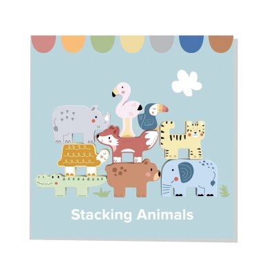 TOOKY TOY medinės kaladėlės dėlionė bokštui statyti, gyvūnų bokšto krovimas, Montessori, 13 vnt. 8