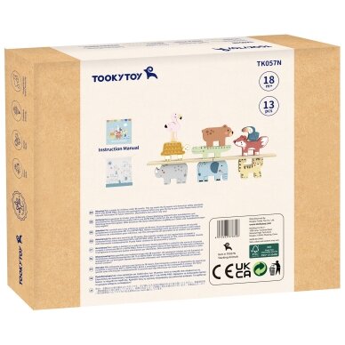 TOOKY TOY medinės kaladėlės dėlionė bokštui statyti, gyvūnų bokšto krovimas, Montessori, 13 vnt. 10 TOOKY TOY medinės kaladėlės dėlionė bokštui statyti, gyvūnų bokšto krovimas, Montessori, 13 vnt. 10