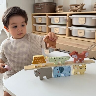 TOOKY TOY medinės kaladėlės dėlionė bokštui statyti, gyvūnų bokšto krovimas, Montessori, 13 vnt. 2