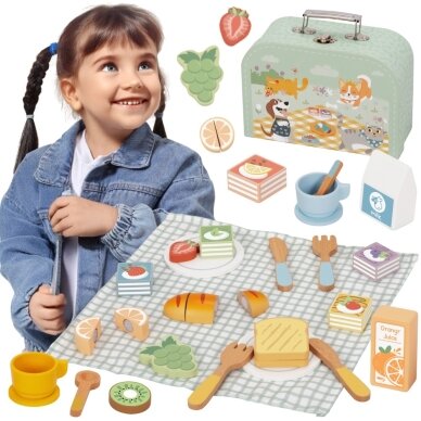 TOOKY TOY pikniko rinkinys maisto pjaustymui su „Velcro“ pusryčių rinkiniu TOOKY TOY pikniko rinkinys maisto pjaustymui su „Velcro“ pusryčių rinkiniu